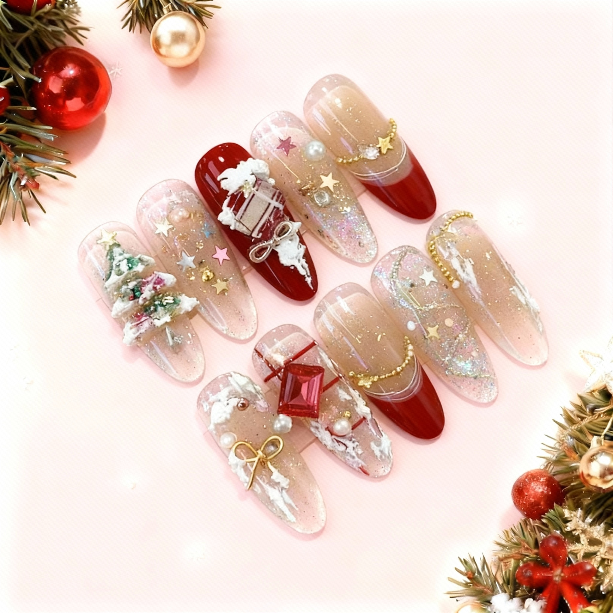 Classic Christmas Nails: Festive Red & Gold Nails