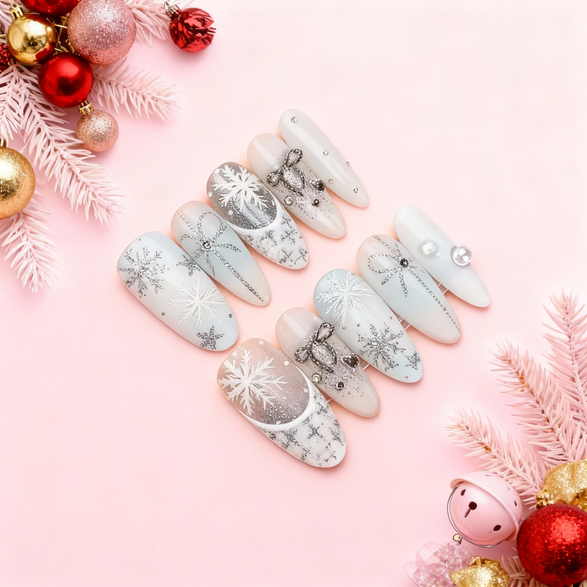 Simple Winter Elegance: Minimalist Christmas & White Nails